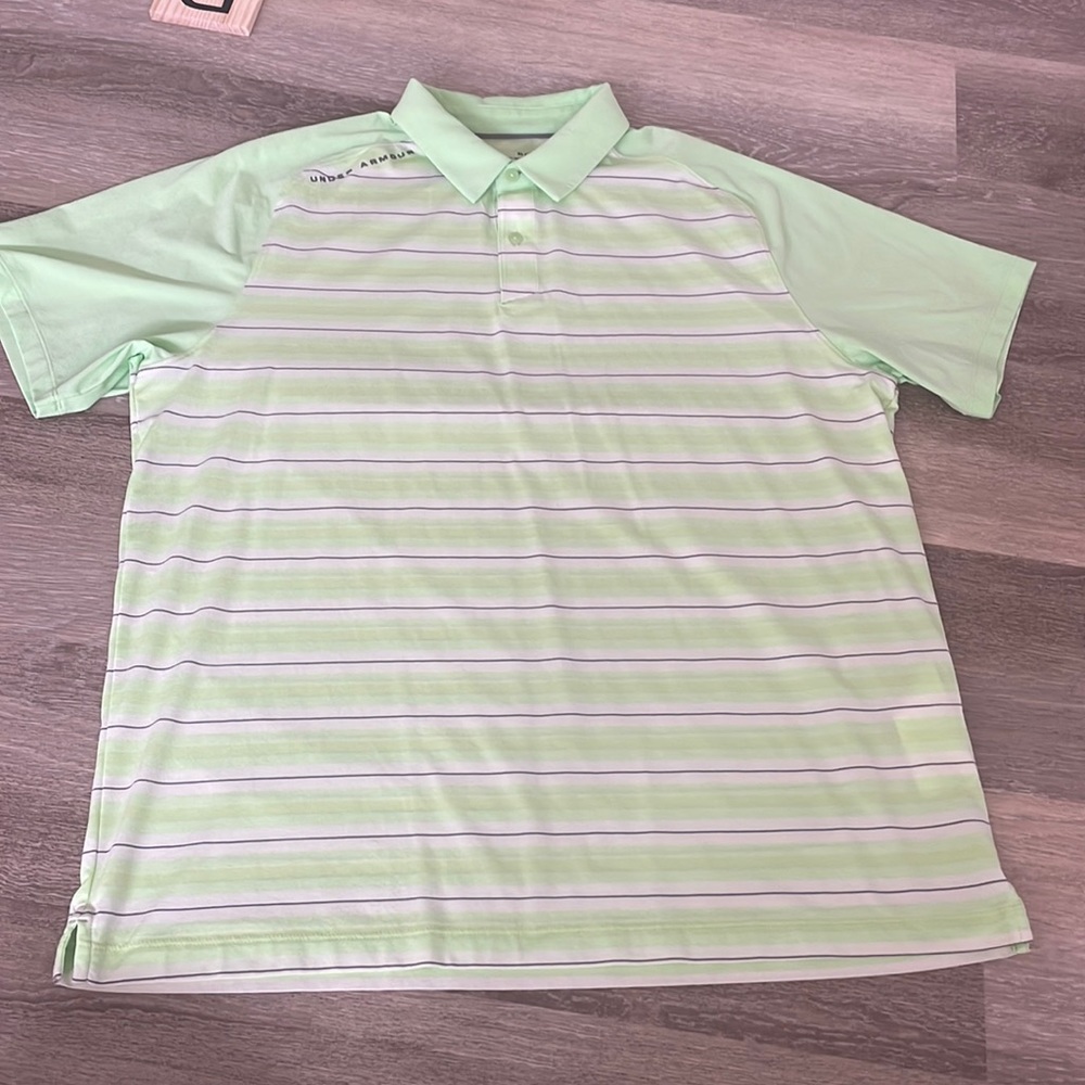 Like 🆕 Under Armour Men’s Polo in Like Green stripe Size XL
